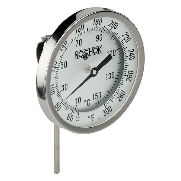 3" Bimetal Thermometer, 1/2" NPT Back Conn, 2.5" Stem Length, 50/500 F/C, .250" Diameter